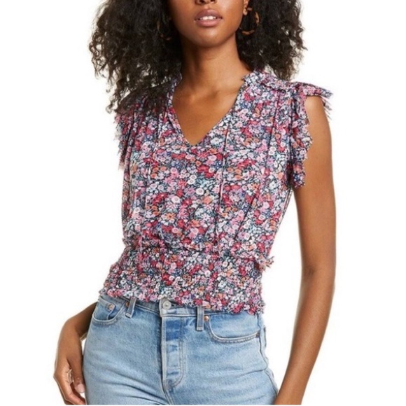 New! Socialite short sleeve v-neck blouse, floral, flutter sleeve, women's large - Picture 1 of 8